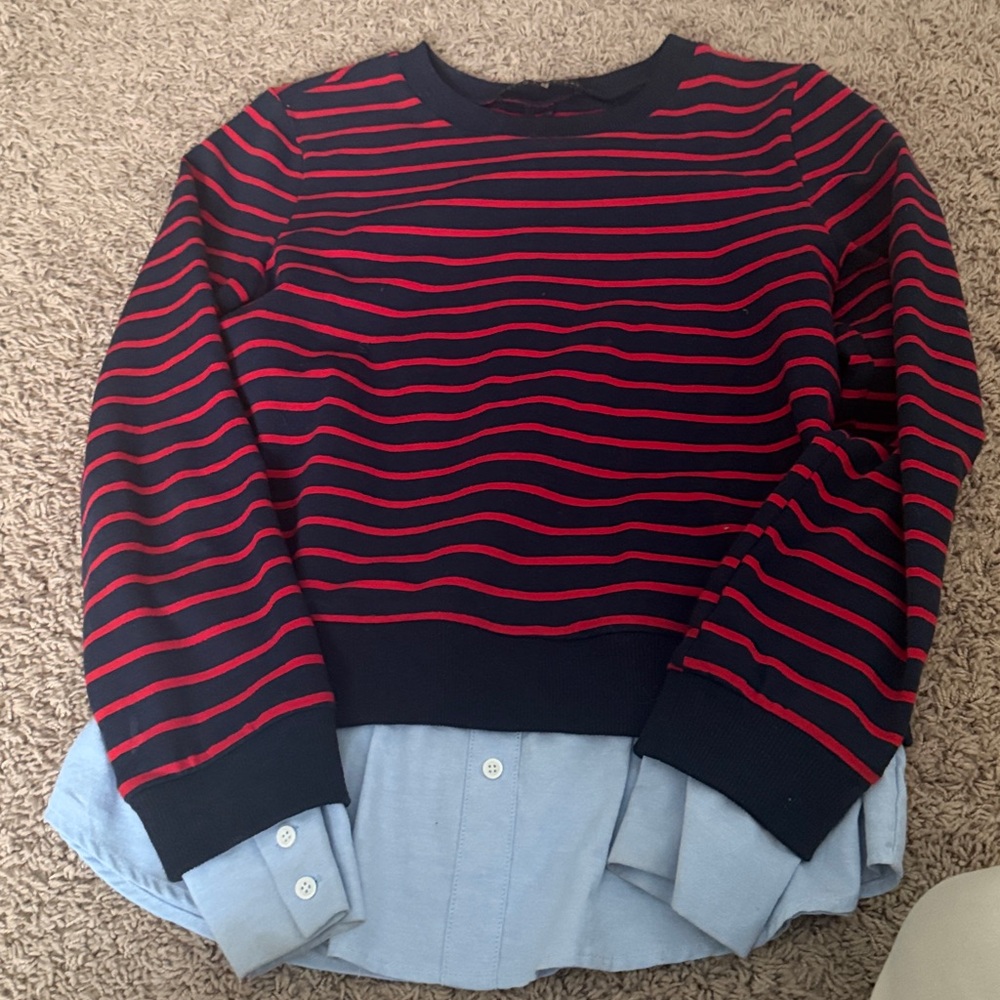 English Factory women Navy and Red Striped Sweater with Blue Layer